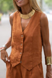 Casual Solid Patchwork Buttons Asymmetrical V Neck Tops