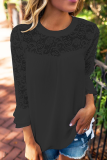 Casual Solid Lace Patchwork O Neck Tops