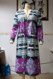 Fashion Geometric Patchwork Asymmetrical Printing Turn-back Collar Outerwear
