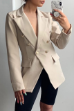 Elegant Solid Patchwork Buckle Turn-back Collar Outerwear