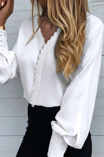 Fashion Print Lace V Neck Tops