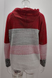 Wisherryy Fashion Hooded Leopard Stitched Knit Sweater