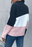 Casual Color Lump Patchwork Contrast Half A Turtleneck Tops