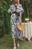 Fashion Street Print Patchwork Frenulum V Neck A Line Dresses