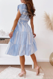 Casual Print Patchwork O Neck Waist Skirt Dresses