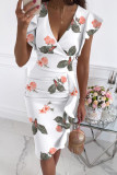 Fashion Street Print Patchwork V Neck Pencil Skirt Dresses