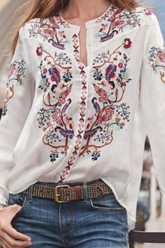 Fashion Street Print Patchwork Mandarin Collar Tops