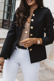 Casual Solid Patchwork Buckle Mandarin Collar Outerwear