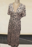 Fashion Leopard Slit V Neck Straight Dresses
