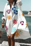 Casual Print Patchwork V Neck Shirt Dress Dresses