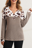 Casual Leopard Patchwork V Neck Tops