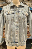 Street Solid Patchwork Pocket Buckle Beading O Neck Outerwear
