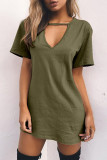 Fashion Casual Solid Patchwork V Neck A Line Dresses