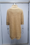 Casual Solid Slit Turtleneck Tops