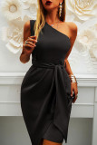 Fashion British Style Solid Patchwork One Shoulder Irregular Dresses