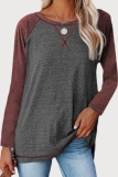 Casual Patchwork Contrast O Neck Tops