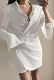 Fashion Elegant Solid Patchwork Fold Turndown Collar Pencil Skirt Dresses