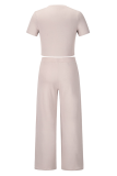Fashion Solid Patchwork O Neck Short Sleeve Two Pieces