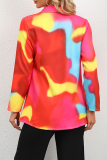 Elegant Print Patchwork Buttons Turndown Collar Outerwear