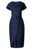 Fashion Casual Solid Frenulum O Neck Irregular Dresses