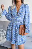 Casual Elegant Floral Patchwork Stringy Selvedge V Neck Waist Skirt Dresses