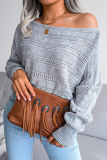 Casual Solid Pierced Patchwork Off the Shoulder Tops Sweater