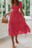 Fashion Dot Patchwork Square Collar Cake Skirt Dresses