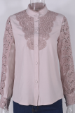 Elegant Solid Lace Hollowed Out Buckle Mandarin Collar Tops