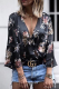 Casual Print Patchwork V Neck Tops