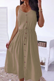 Casual Solid Patchwork Spaghetti Strap Cake Skirt Dresses