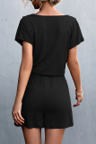 Fashion Solid Patchwork V Neck Straight Rompers