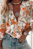 Fashion Print Flounce V Neck Tops