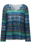 Sweet Street Print Embroidered Printing V Neck Tops