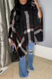Casual Patchwork Tassel Turtleneck Tops