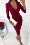Fashion Sexy Solid Zipper V Neck Pencil Skirt Dresses