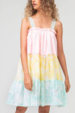 Spring and Summer Contrast Ice Cream Color Sling Tea Skirt Dress