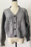 Casual Solid Buckle V Neck Tops