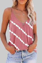 Fashion Casual Striped Print Patchwork V Neck Tops