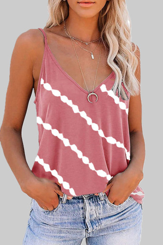 Fashion Casual Striped Print Patchwork V Neck Tops
