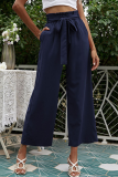 Casual Solid Patchwork Loose Mid Waist Wide Leg Solid Color Bottoms
