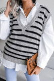 Fashion Casual Striped Patchwork V Neck Tops