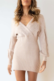Casual Solid Patchwork V Neck Pencil Skirt Dresses
