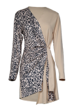 Casual Elegant Leopard Patchwork Strap Design V Neck Outerwear