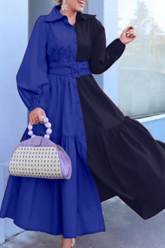 Casual Solid Patchwork Turndown Collar Shirt Dress Dresses