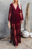 Casual Solid Lace V Neck Lace Dress Dresses