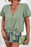 Casual Dot Patchwork V Neck Tops