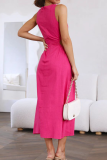 Casual Solid Hollowed Out O Neck Waist Skirt Dresses