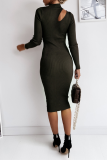 Fashion Elegant Solid Hollowed Out Patchwork Half A Turtleneck Pencil Skirt Dresses
