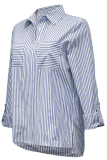 Casual Striped Patchwork Turndown Collar Tops