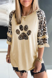 Casual Print Leopard Patchwork O Neck T-Shirts